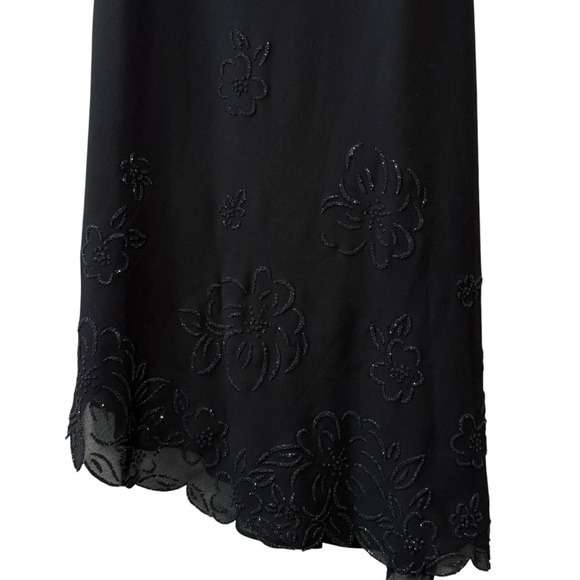 Jump Apparel Size 16 Black Y2K Cowl Neck Floral Beaded Asymmetrical Hem Dress - Picture 2 of 9